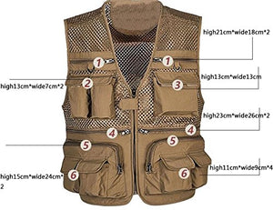 Zhusheng Men's Mesh 16 Pockets Photography Fishing Travel Outdoor Quick Dry Vest Breathable Waistcoat Jackets (Small, Light Khaki)