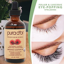 Load image into Gallery viewer, PURA D’OR Organic Castor Oil (4oz) 100% Pure Natural USDA Organic: Conceal Thin, Reveal Fuller Eyebrows, Thicker Eyelashes, Hair Growth: Cold Pressed Hexane Free-Moisturize Dry Skin w/Bonus Brush Kit

