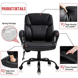 Big and Tall Office Chair 400lbs Wide Seat Ergonomic Desk Chair Massage Computer Chair with Lumbar Support Armrest Swivel Rolling Executive PU Leather Adjustable Task Chair for Adults Women(Black)