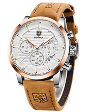Load image into Gallery viewer, BENYAR Quartz Chronograph Waterproof Watches Business and Sport Design Leather Band Strap Wrist Watch for Men (Brown White)
