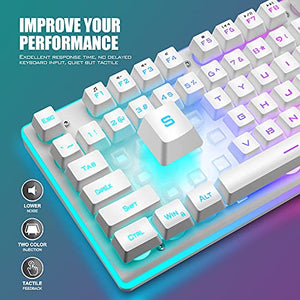 RedThunder K10 Wireless Gaming Keyboard, Rechargeable 3000mAh 2.4G LED Backlit Wireless Keyboard, Ergonomic Keyboard with Mechanical Feeling Keys for PC PS4 Xbox One Mac, Teclado Gamer, White