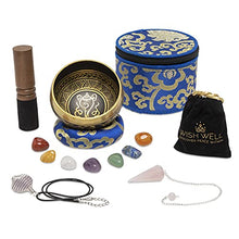 Load image into Gallery viewer, Tibetan Singing Bowl Set ~ 7 Chakra Crystal Stones and Rose Quartz Pendulum ~ Easy to Play with Fabric Case, Cushion, and Mallet ~ For Meditation, Yoga, Spiritual Healing, and Mindfulness
