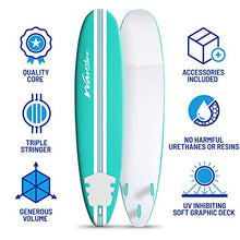 Load image into Gallery viewer, Wavestorm-15th Anniversary Edition Soft Top Foam 8ft Surfboard | for Beginners and All Levels | Includes Accessories | Leash and Multiple Fin Options, Turquoise pinline

