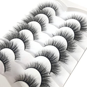 Pooplunch False Eyelashes Wispy Cat Eye Faux Mink Lashes 7 Pairs Natural 8D Fluffy Volume Fake Mink Eyelash Multipack