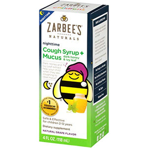 Zarbee's Naturals Children's Cough Syrup* + Mucus Nighttime, Grape Flavor, 4 Fl Oz (Pack of 1) Bottle