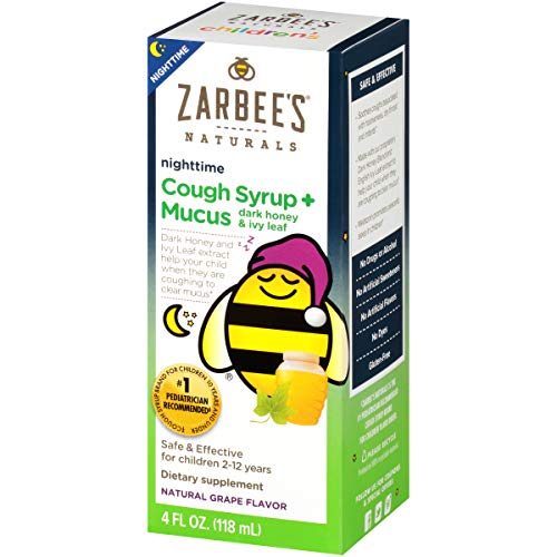 Zarbee's Naturals Children's Cough Syrup* + Mucus Nighttime, Grape Flavor, 4 Fl Oz (Pack of 1) Bottle