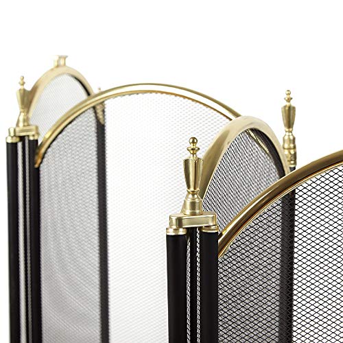 Load image into Gallery viewer, Amagabeli Large Gold Fireplace Screen 4 Panel Ornate Wrought Iron Black Metal Fire Place Standing Gate Decorative Mesh Solid Baby Safe Proof Fence Steel Spark Guard Cover Outdoor Tools Accessories