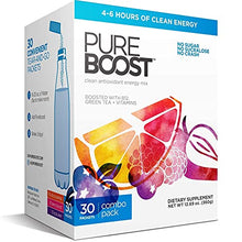 Load image into Gallery viewer, Pureboost Clean Energy Super Immune Bundle. 60 Stick Packs Boosted with B12, Vitamin C and more. Fruity Combo Pack + Green Mojo includes 7 Organic Supergreens.
