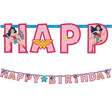 Load image into Gallery viewer, Party City Superstar Wonder Woman Birthday Tableware for 16 Guests, Superhero Plates, Napkins, Utensils, and Decorations
