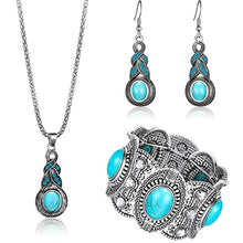 Load image into Gallery viewer, 3 Pieces Bohemian Turquoise Set Women Western Jewelry Turquoise Pendant Necklace Western Turquoise Alloy Earrings Stretchable Turquoise Bracelet for Women Western Boho Jewelry Set
