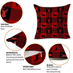 Hexagram Red Buffalo Check Plaid Christmas Pillow Cover 18x18,Cotton Line Christmas Throw Pillow Cover Farmhouse Christmas Decor for Home Couch,Winter Holiday Pillow Cover