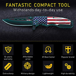 Spring Assisted Knife - Pocket Folding Knife - Military Style - Boy Scouts Knife - Tactical Knife - Good for Camping Hunting Survival Indoor and Outdoor Activities Mens Gift 6681 F