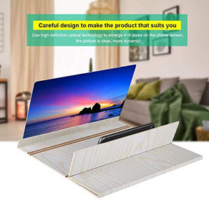 Screen Amplifier, 12 inch High Definition Mobile Phone Screen Amplifier, 6Times 3D Phone Enlarger Screen Bracket with Wood Grain Stand Anti-Radiation Portable Home Cinema(White)