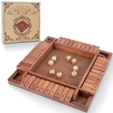 Load image into Gallery viewer, Shut The Box Game Wooden 4 Player, Classic Board Game for Kids &amp; Adults, Educational Math Learning Toy, Table Dice Game for The Party Family or Bar - 12 Inch with 8 Dice
