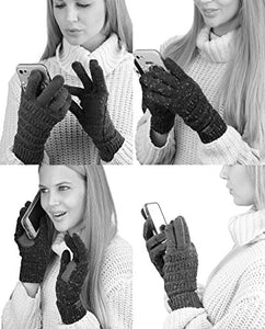 C.C Unisex Cable Knit Winter Warm Anti-Slip Touchscreen Texting Gloves, Ivory