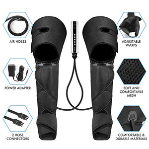 CINCOM Leg Air Compression Massager for Foot Calf Thigh Upgrade Leg Wraps with Portable Handheld Controller and 2 Extensions- 3 Modes & 3 Intensities (Black)