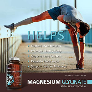 Magnesium Glycinate - 100% Pure Albion TRAACS Bisglycinate Chelate Supplement - 200 mg - 120 Vegetarian Capsules