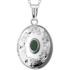 Finejewelers Sterling Silver Oval Locket Pendant Necklace with Genuine Emerald May Birthstone