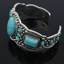 Load image into Gallery viewer, jianxi Women's Antique Rgentium Plated Base Heart Compressed Turquoise Bracelet Cuff Bangle Fashion Jewelry (1323A Blue)
