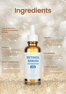 HOPEMATE Natural Facial Retinol Serum with Hyaluronic Acid& Vitamin E, New Skin Treatment Formula, Organic Anti Wrinkle Reducer, Anti Aging Moisturizer, Dark Circles, Scar, Sun Damage Corrector