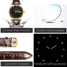 Load image into Gallery viewer, OLEVS Couples Leather Watches for Men and Women Lover Wedding Gifts Set of 2,His and Hers Business Casual Dress Black Dial Day Date Analog Quartz Wrist Watch Waterproof Luminous with Retro Band Brown
