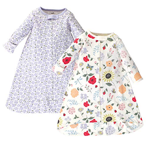 Touched by Nature Girls' Organic Cotton Long-Sleeve Wearable Sleeping Bag, Sack, Blanket, Flutter Garden, 0-3 Months