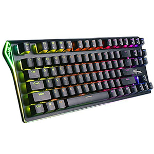 RGB Mechanical Keyboard 87-Key RGB LED Backlit Wireless Bluetooth 3.0 /USB Wired Multi-Media Mechanical Gaming Keyboard for PC/Smartphone/Laptop （Rechargeable Battery） Black Blue Switch