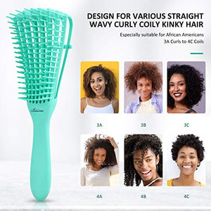 2 Pieces Detangler Brush Comb for Black Natural Curly Hair,Detangling Hair Brush for Afro Textured 3/4abc Kinky Wavy Long Thick Hair,Faster Easier Detangle Wet or Dry Hair Painless(Green)
