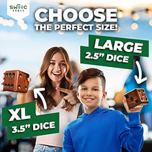 Load image into Gallery viewer, SWOOC Games - Yardzee, Farkle &amp; 20+ Games - Giant Yard Dice Set (All Weather) with Wooden Bucket, 5 Big Laminated Score Cards, and Dry Erase Marker - Jumbo Backyard Lawn Games
