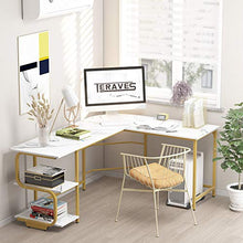 Load image into Gallery viewer, Teraves Reversible L Shaped Desk with Shelves Round Corner Computer Desk Gaming Table Workstation for Home Office
