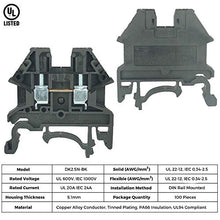 Load image into Gallery viewer, Dinkle UL Listed DIN Rail Terminal Block Kit #1 Red/Black Dinkle 20 DK2.5N 12 AWG Gauge 20A 600V Ground DK2.5N-PE Jumper DSS2.5N-10P End Covers End Brackets
