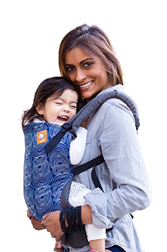 Baby Tula Multi-Position, Ergonomic Baby Carrier, Front and Back Carry for 15 – 45 pounds – Ripple (Blue with White Circles)