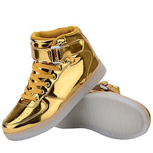 Load image into Gallery viewer, Odema Women High Top USB Charging LED Shoes Flashing Sneakers, Gold, 8 B(M) US
