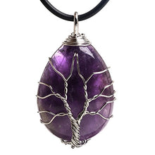 Load image into Gallery viewer, HongJinTian Natural Amethyst Wire Wrapped Tree of Life Gemstone Teardrop Pendant Necklace Healing Crystal Chakra Jewelry for Gifts
