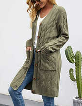 Load image into Gallery viewer, MEROKEETY Womens Long Sleeve Cable Knit Long Cardigan Open Front Button Sweater Outerwear Plum

