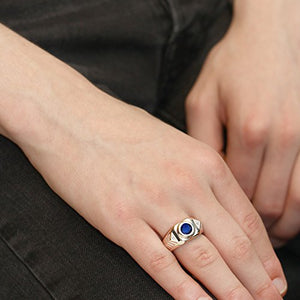 Gem Stone King 2.53 Ct Round Blue Created Sapphire 925 Sterling Silver Men's Ring (Size 12)