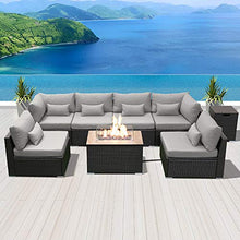 Load image into Gallery viewer, DINELI Patio Furniture Sectional Sofa with Gas Fire Pit Table Outdoor Patio Furniture Sets Propane Fire Pit (Light Grey-Rectangular Table)
