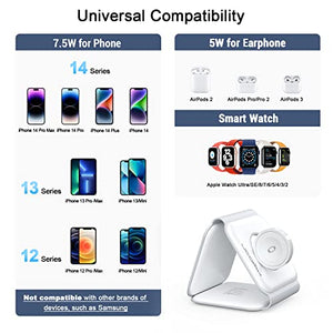 UCOMX Nano 3 in 1 Wireless Charger,Magnetic Foldable 3 in 1 Charging Station,Fast Wireless Charging Pad,Compatible with iPhone 14/Pro/Max/Plus/13/12 Series,AirPods 3/2/Pro,iWatch(Adapter Included)