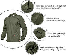 Load image into Gallery viewer, BIYLACLESEN Work Polo Shirts for Men Golf Shirts Long for Men Fishing Shirts for Men Tactical Shirts for Men Performance Polo Long Sleeve Army Green
