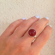 Load image into Gallery viewer, Carnelian Ring - Silver Ring - Round Crown Ring - Gemstone Ring - Cocktail Ring - Red Onyx Ring - Lace Crown Ring

