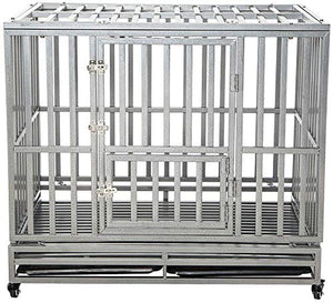 LUCKUP 42" Heavy Duty Dog Cage Strong Metal Kennel and Crate for Medium and Large Dogs Pet Playpen with Four Lockable Casters Indoor/Outdoor Silver