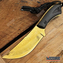 Load image into Gallery viewer, 7.5&quot; Tactical Knife Survival Knife Hunting Knife FULL TANG Fixed Blade Knife Etched Damascus Razor Sharp Edge Camping Accessories Camping Gear Survival Kit Survival Gear Tactical Gear 51565 (Gold)
