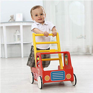 Red Aircraft Wooden Baby Push Walker - 2-in-1 Toddler Push & Pull Toys Learning Walker Stroller Walker with Wheels for Baby Girls Boys 1-3 Years Old