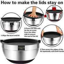 Load image into Gallery viewer, Mixing Bowls with Airtight Lids，6 piece Stainless Steel Metal Nesting Storage Bowls by Umite Chef, Non-Slip Bottoms Size 7, 3.5, 2.5, 2.0,1.5, 1QT, Great for Mixing &amp; Serving(Black)

