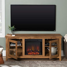 Load image into Gallery viewer, WE Furniture Traditional Wood Fireplace Stand for TV&#39;s up to 64&quot; Living Room Storage, Barnwood Brown
