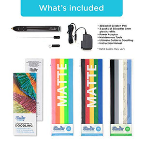 3Doodler Create+ 3D Printing Pen for Teens, Adults & Creators! - Black (2020 Model) - with Free Refill Filaments + Stencil Book + Getting Started Guide