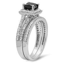 Load image into Gallery viewer, Dazzlingrock Collection 1.35 Carat (ctw) 14K Black &amp; White Diamond Split Shank Halo Engagement Ring Set, White Gold, Size 8
