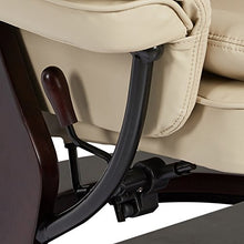 Load image into Gallery viewer, JC Home Argus Ultra-Plush Bonded Leather Swiveling Recliner with Mahogany Wood Base and Matching Ottoman - Vanilla
