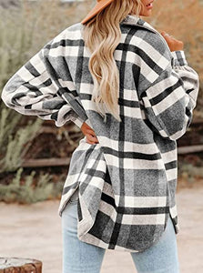 FCSONU Women's Flannel Plaid Shirts Long Sleeve Shacket Jacket Button Down Winter Coats with Pockets Green