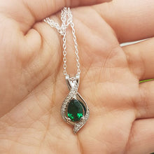 Load image into Gallery viewer, Dazzlingrock Collection Pear 9X6 MM Lab Created Emerald &amp; Round Diamond Ladies Teardrop Pendant, 14K White Gold
